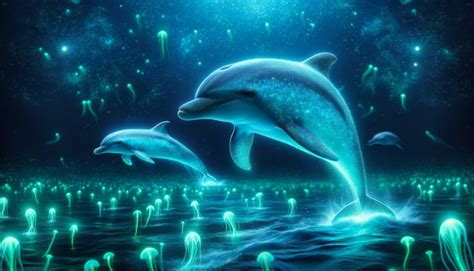 Premium Photo | Dolphins in Bioluminescent Sea