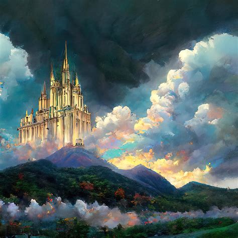 Gothic Cathedral Among The Clouds Painting By Am Fineartprints