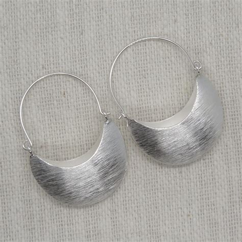 Sterling Silver Half Moon Statement Hoop Earrings Handmade Etsy