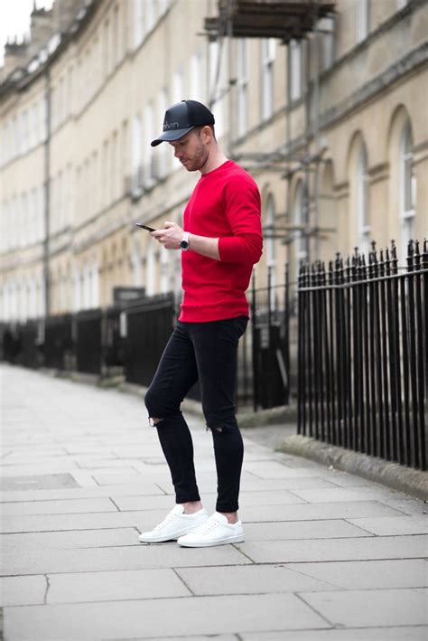 Tom Cridland Red Sweatshirt And Black Skinny Jeans Outfit | Your ...