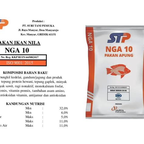 Pakan Ikan Nila Grower Ukuran 3 Mm Protein Min 32