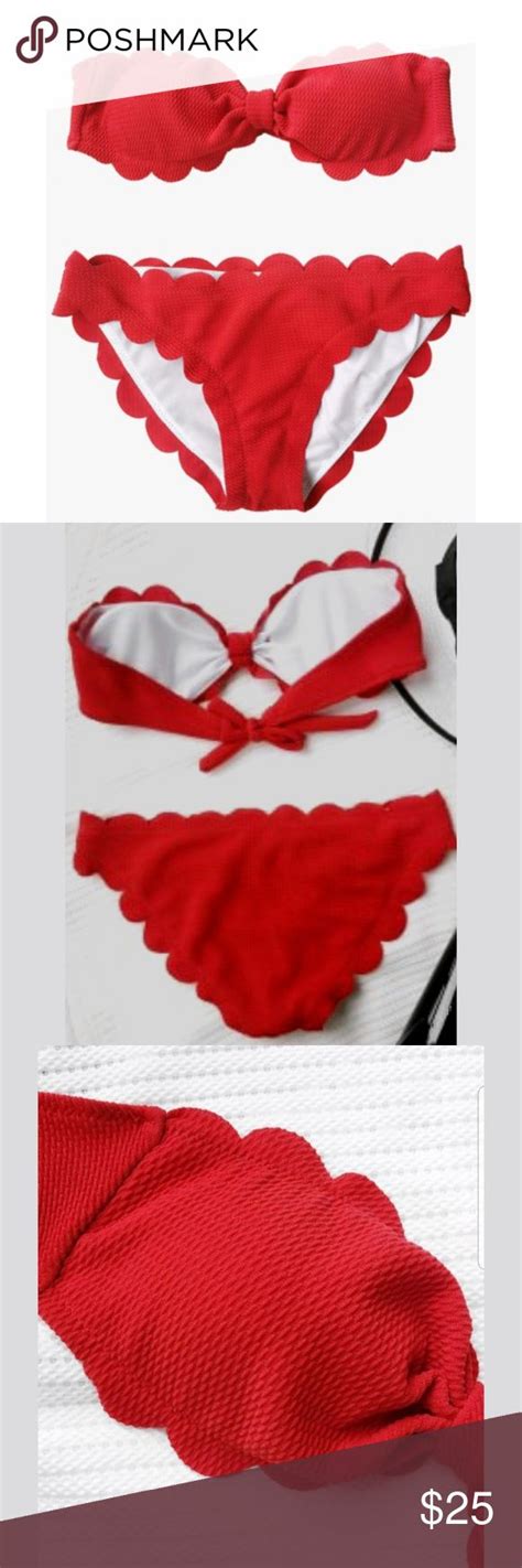 Red Scalloped Hem Bandeau Bikini Set NWT Sz XL Bandeau Bikini Set Bandeau Bikini Red Bandeau