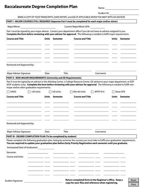 Fillable Online Sfsu Baccalaureate Degree Completion Plan Form Fax