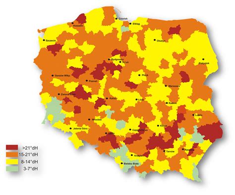 Mapa Twardo Ci Wody W Polsce Krak W Mapa