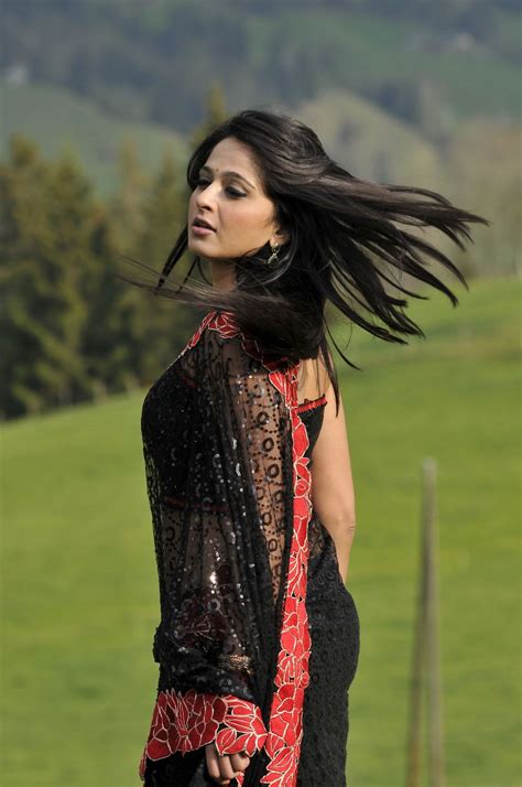 Anushka Shetty Hot Black Saree Navel Show