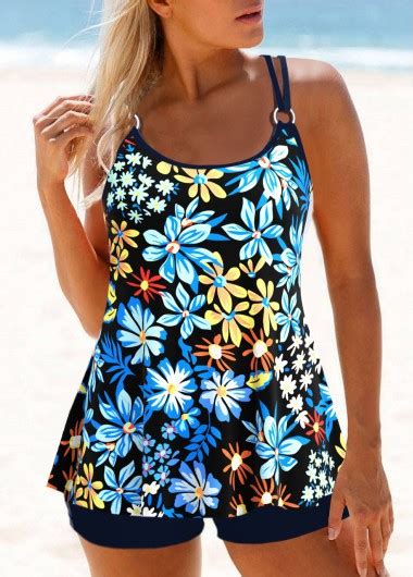 Circular Ring Floral Print Multi Color Tankini Top Modlily Usd