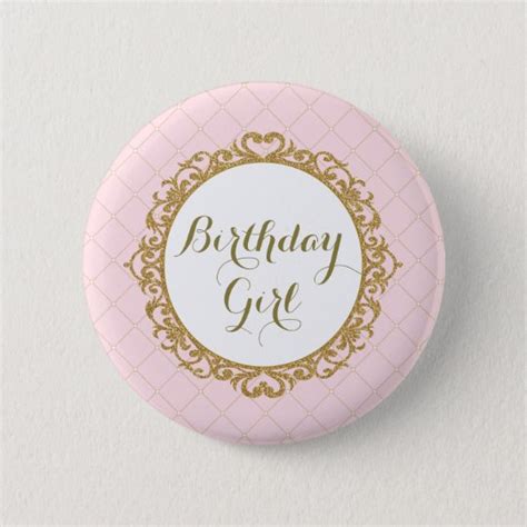 Pink Gold Royal Princess Birthday Girl Round Badge Uk