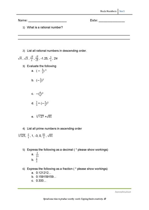 Sec Maths Real Numbers Practice