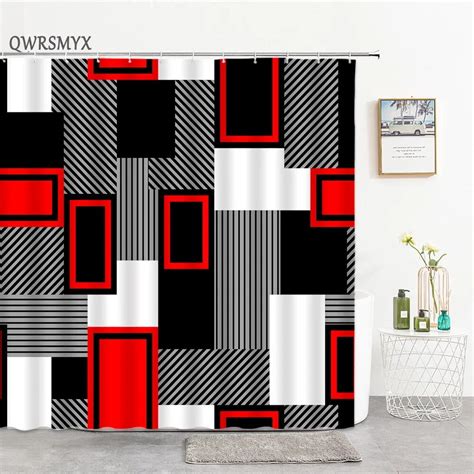 Black And White Geometry Shower Curtains Simplicity Stripe Plaid