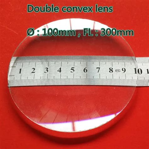 Double convex biconvex glass lens 100mm diameter 300mm focal length for physical optical ...