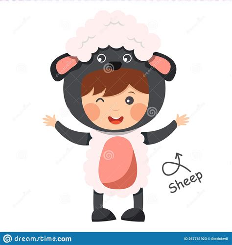 Happy Child Is Wearing Sheep Animal Costumes Vector Stock Vector