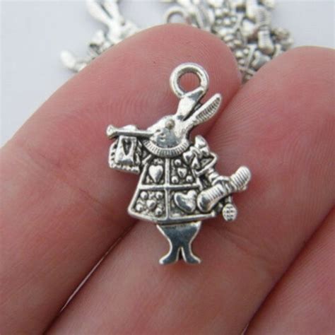 8 White Rabbit Charms Antique Silver Tone A246 Etsy