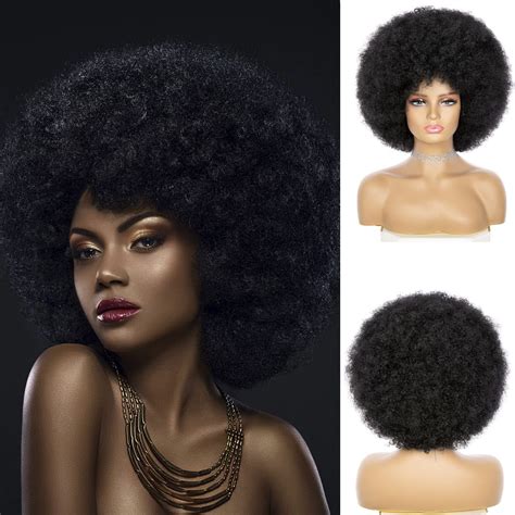 Afro Wig Soft Afro Wig 70s For Women Afro Kinky Curly Hair Wigs With Bangs Natural Looking