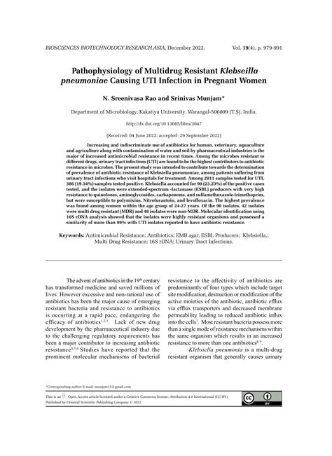 Pdf Pathophysiology Of Multidrug Resistant Klebseilla Pneumoniae