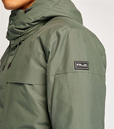 Mens RLX Ralph Lauren Green Faille Water Repellent Hooded Jacket