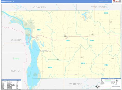 Carroll County, IL Zip Code Wall Map Basic Style by MarketMAPS