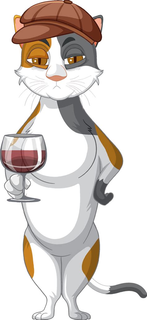 A Cat Standing And Drinking Wine On White Background 6928053 Vector Art