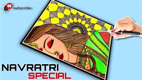 How To Draw Maa Durga Face With Watercolor Navratri Drawing Durga