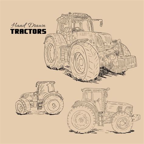 Hand Drawn Tractors Collection Vector Premium Download