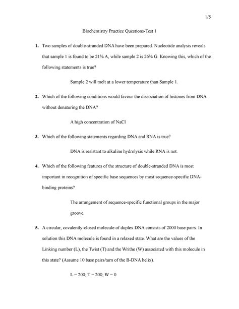 Biochemistry Practice Questions Test Biochemistry Practice Two