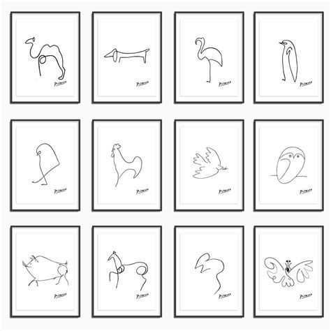 Picasso Line Drawings, Picasso Prints, Set of 12 , Animal Sketches ...