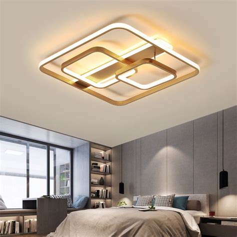 Minimalist Square Ceiling Light Fixture Acrylic Led Bedroom Semi Flush Mount Lighting In Gold