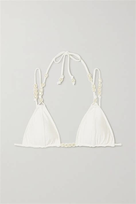 Buy Cult Gaia Anoki Faux Pearl Embellished Recycled Bikini Top Off