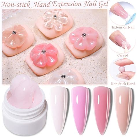 LILYCUTE Non Stick Hand Solid Extension Nail Gel Clear Nude Pink Poly Gel Rhinestone Glue Gel