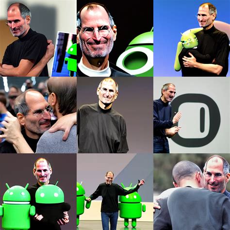 Photo Of Steve Jobs Hugging The Android Logo Stable Diffusion Openart