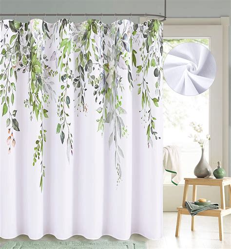 Floral Shower Curtain Green Eucalyptus Colorful Leaves On The Top Plant