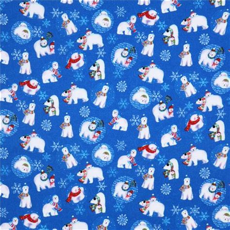 Blue Polar Bear Flannel Fabric Clothworks Winter Magic Flannel Fabric Fabric Kawaii Shop