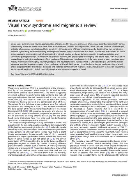 (PDF) Visual snow syndrome and migraine: a review