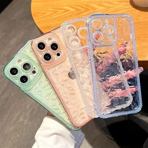 Funda De Tel Fono Con Patr N De Diamante Transparente Suave Para Iphone