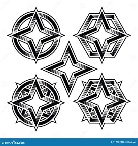 Four Point 4point Star Ellipse Circle Hexa Polygon Royalty Free Cartoon