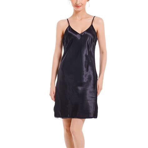 Defitshape Women S Satin Nightgown V Neck Chemise Mini Full Slip Baby Doll Lingerie Dress Strap