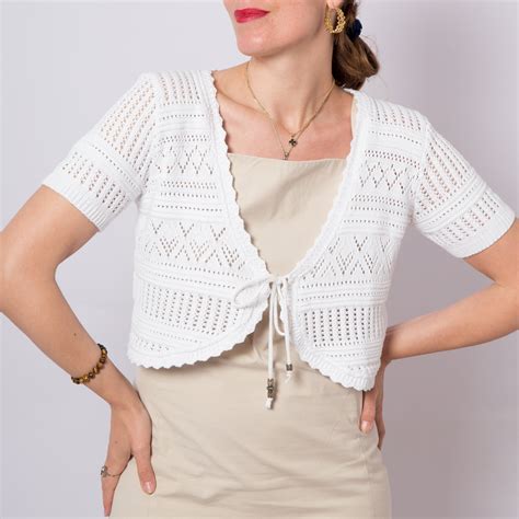 White Cotton Shrug Crochet Cardigan Vest Short Sleeve Cardigan Etsy