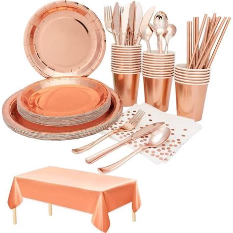 Pcs Vaisselle F Te Rose Gold Kit Vaisselle Anniversaire Vaisselles