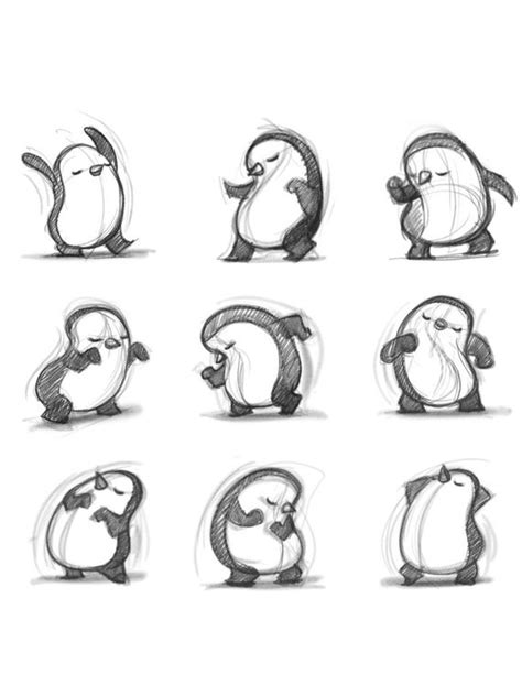 8x10 Dancing Penguin Sketches Black and White Print | Etsy