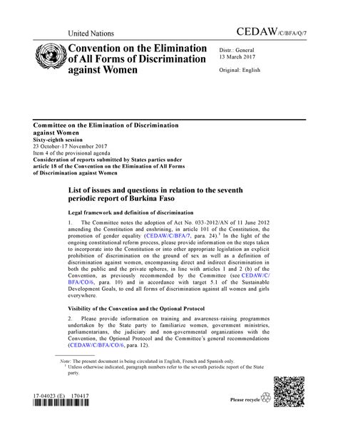 N1706548 None United Nations CEDAW C BFA Q Convention On The