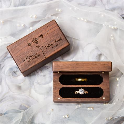 Engraved Quad Wood Ring Box - Dreamy Custom