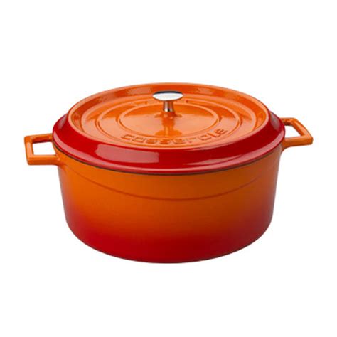 Arcata 081890 Cast Iron Round Casserole Dish W Lid Orange 7 Qt Chefs Toys