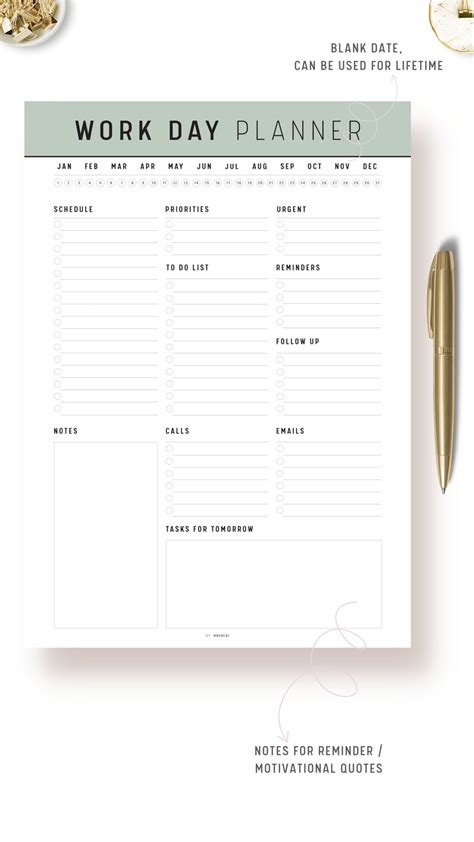 Printable Work Day Planner Template – mrsneat