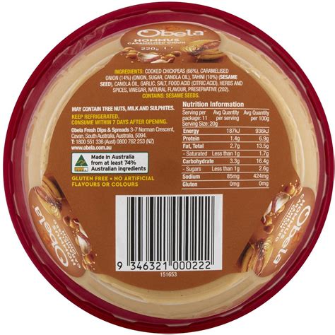 Obela Caramelised Onion Garnished Hommus 220g Woolworths