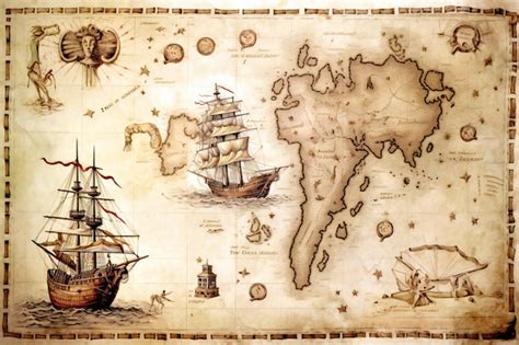 Premium AI Image | A map of the world with a ship and a map of the world