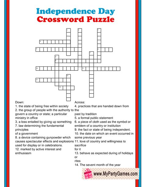 Fourth Of July Crossword Puzzles Printable