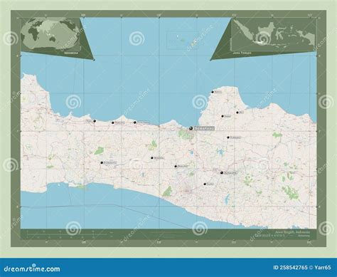 Jawa Tengah Indonesia Osm Puntos Etiquetados De Ciudades Stock De