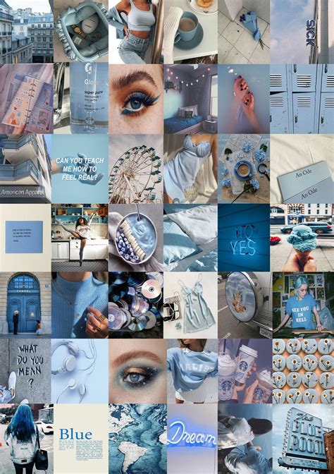 Soft Blue Aesthetic Wall Collage Kit Tumblr Pastel Soft Decor Etsy