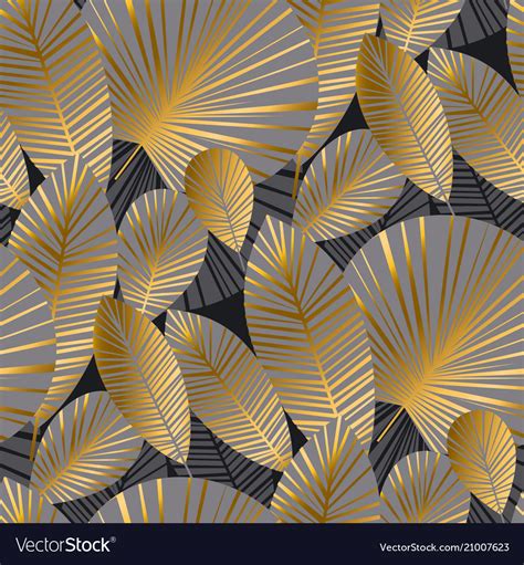 Elegant Gold Exotic Leaves Seamless Pattern Vector Image