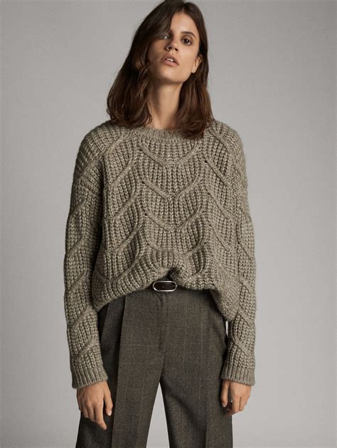 Pullover Im Linksstrick Mit Zopfmuster Damen Massimo Dutti Moda De Malha De Tricô Malhas