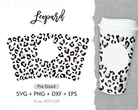 Oz Leopard Pattern Hot Cup Svg Full Wrap Svg Cheetah Print Svg Pre Sized Hot Cup Coffee